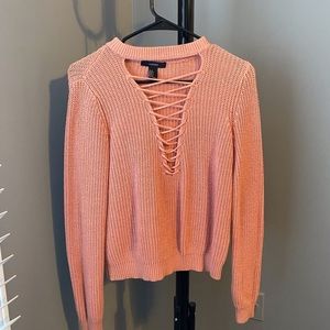 Pink low cut cropped sweater size small open chest